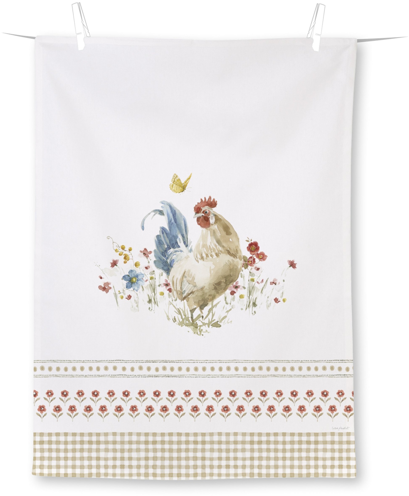 Pano de cozinha Galo nas flores 50x70 cm - Teatowel IHR Pano de cozinha branco com galo e flores impressos
