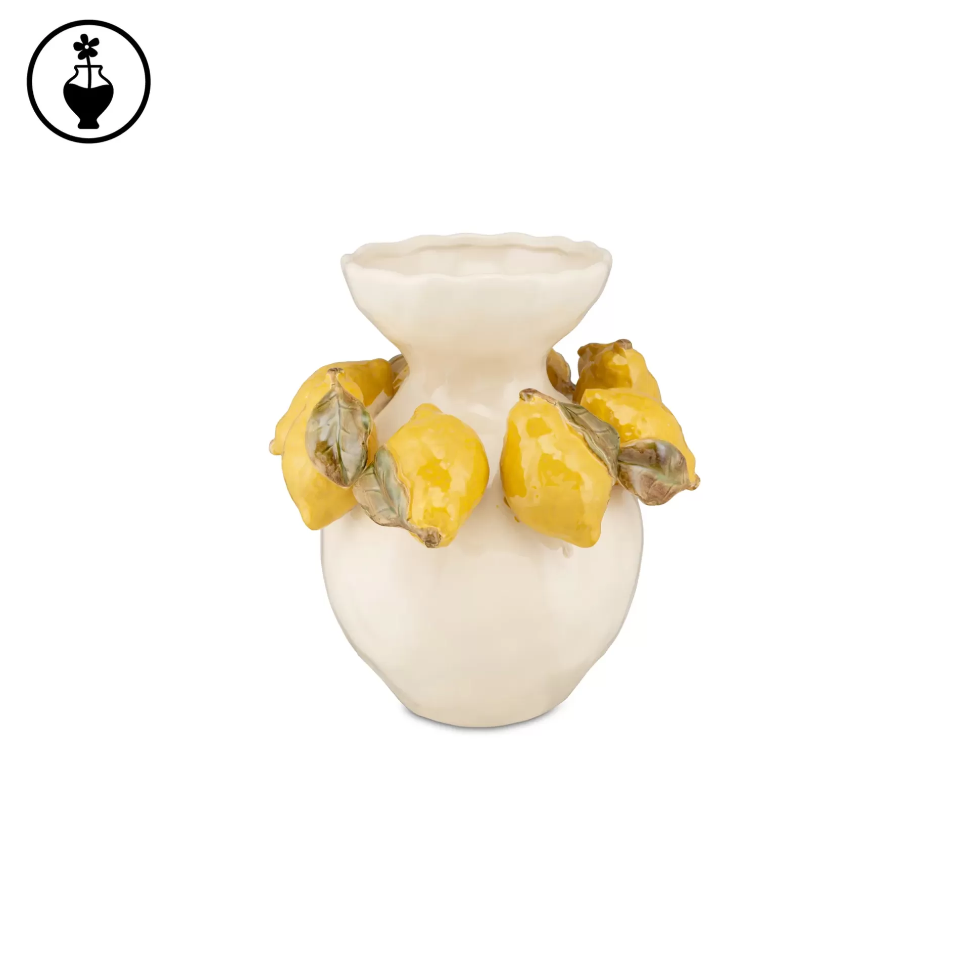 Jarra Porcelana Limões Vaso decorativo branco com limões cerâmicos amarelos