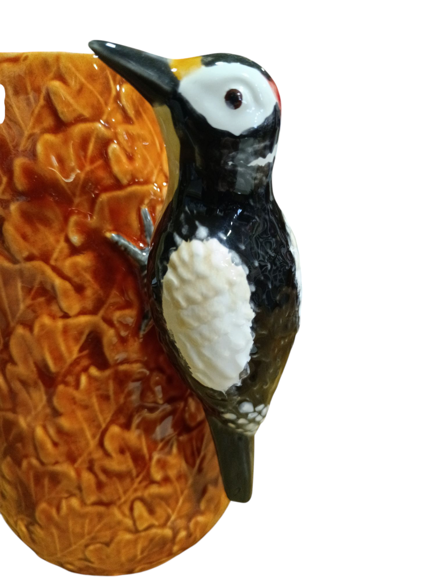 Jarro Médio do Pintasilgo - Coleção Gudrun by Claudia Schiffer - Bordallo Pinheiro Vaso cerâmico castanho com pássaro colorido em relevo