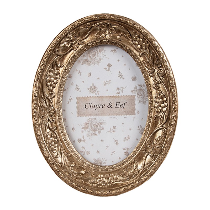 Moldura Oval Dourada Moldura oval dourada decorativa com padrão floral e texto Clayre & Eef