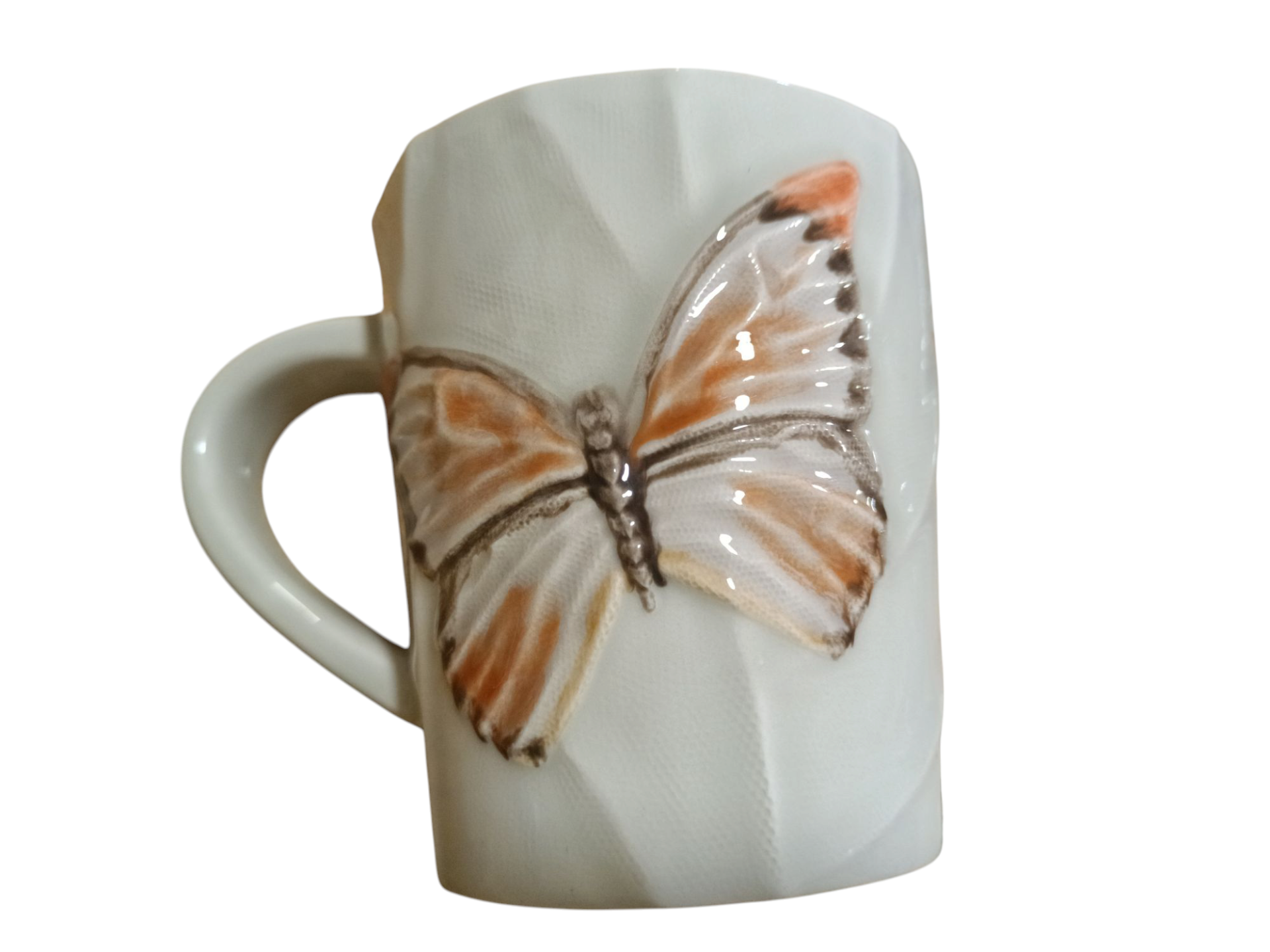Caneca borboletas - Coleção Cloudy Butterflies by Claudia Schiffer - Bordallo Pinheiro Caneca branca com relevo de borboleta castanha