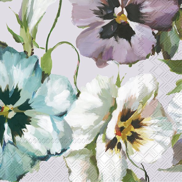 Guardanapos de papel Amores perfeitos Cocktail - IHR Papel decorativo com padrão floral em tons lilás, branco, azul, amarelo e verde