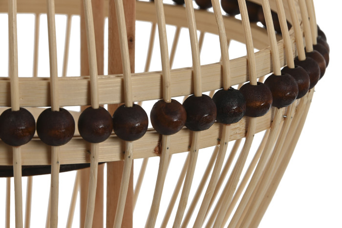 PORTA-VELA RATTAN VIDRO 31X31X46 NATURAL Luminária de madeira clara com contas escuras alinhadas