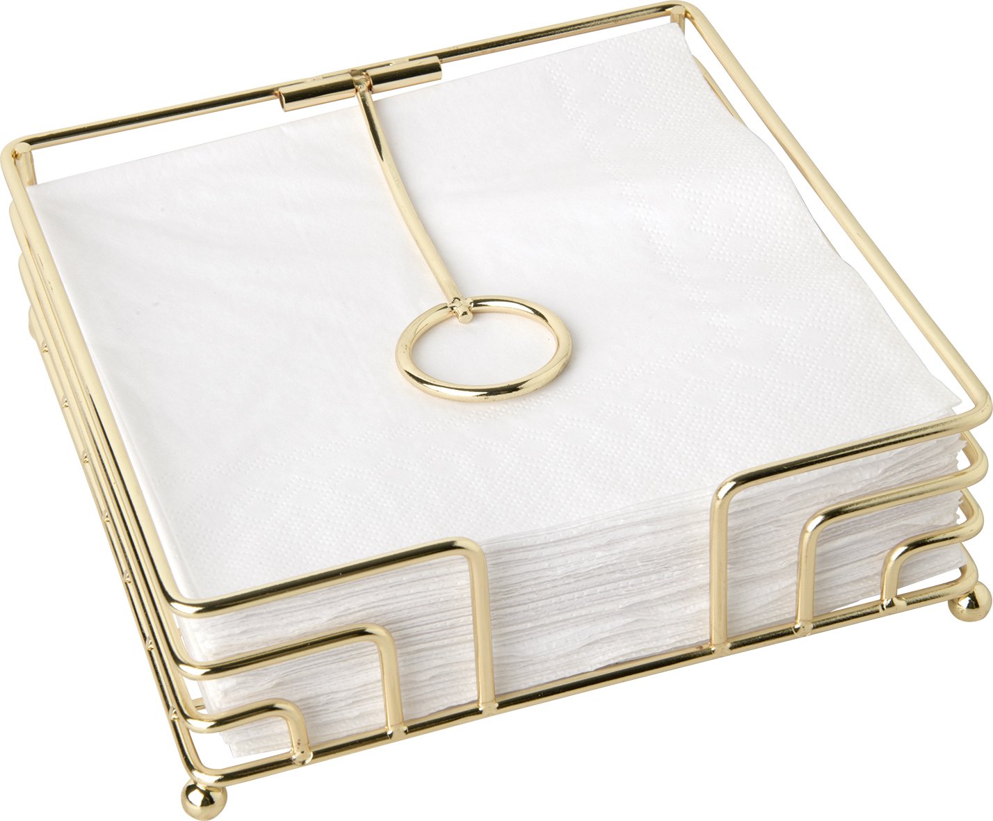 Porta guardanapos metal dourado 17.5 X 17.5 X 5cm - IHR Suporte dourado para guardanapos com guardanapos brancos