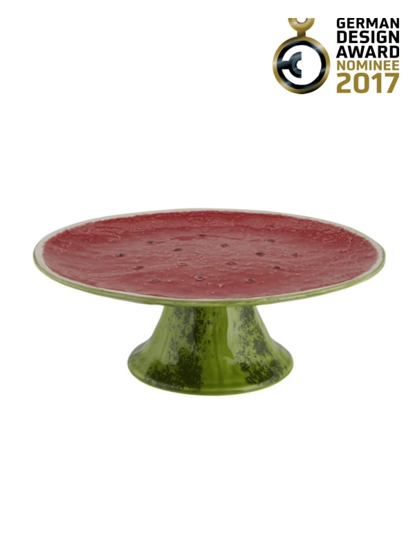 Bordallo Pinheiro - Melancia - Prato com Pé 32,5 Suporte para bolo verde e vermelho com design de melancia e selo German Design Award 2017