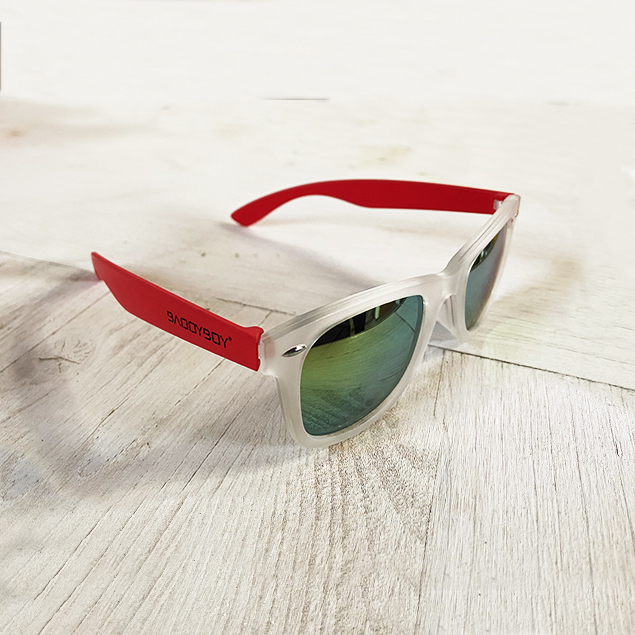 BADDYBOY - ÓCULOS DE SOL ROME Óculos de sol transparentes com hastes vermelhas e lentes espelhadas verdes