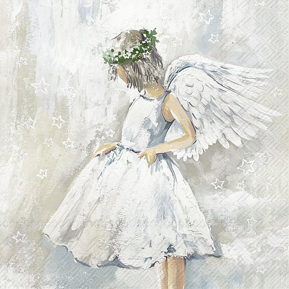 Guardanapos de papel Anjinha - IHR Ilustração de criança com asas de anjo em vestido branco e coroa de flores