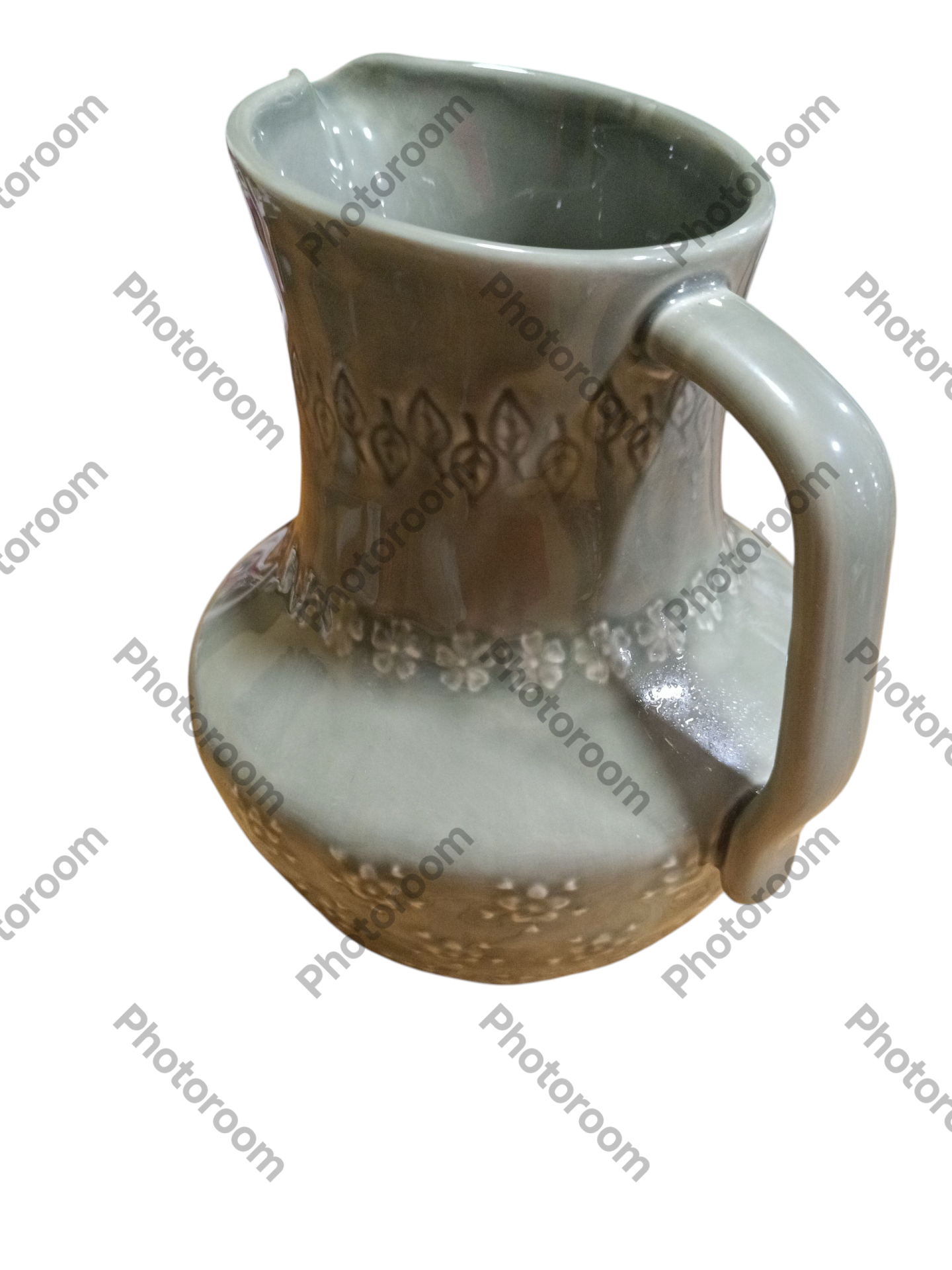 Jarro 1,5L - Coleção Flora - Bordallo Pinheiro Jarro de cerâmica cinza com padrão floral em relevo e alça grossa