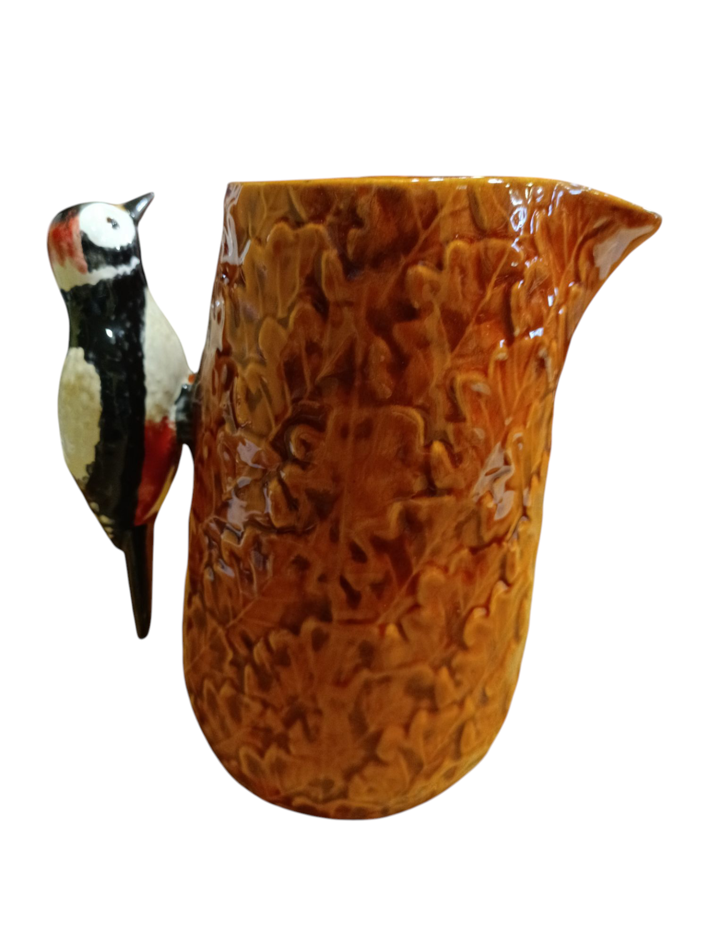 Jarro Médio do Pintasilgo - Coleção Gudrun by Claudia Schiffer - Bordallo Pinheiro Jarro cerâmico castanho com pega em forma de pássaro colorido