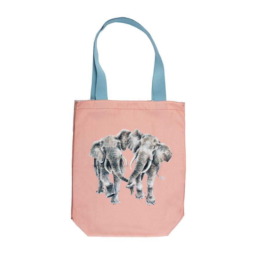 Saco 'Age is Irrelephant' Mala tote rosa com elefantes cinzentos e alças azuis