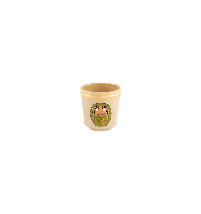 Copo de Café Lucky Shot Copo de madeira claro com boneco Daruma verde