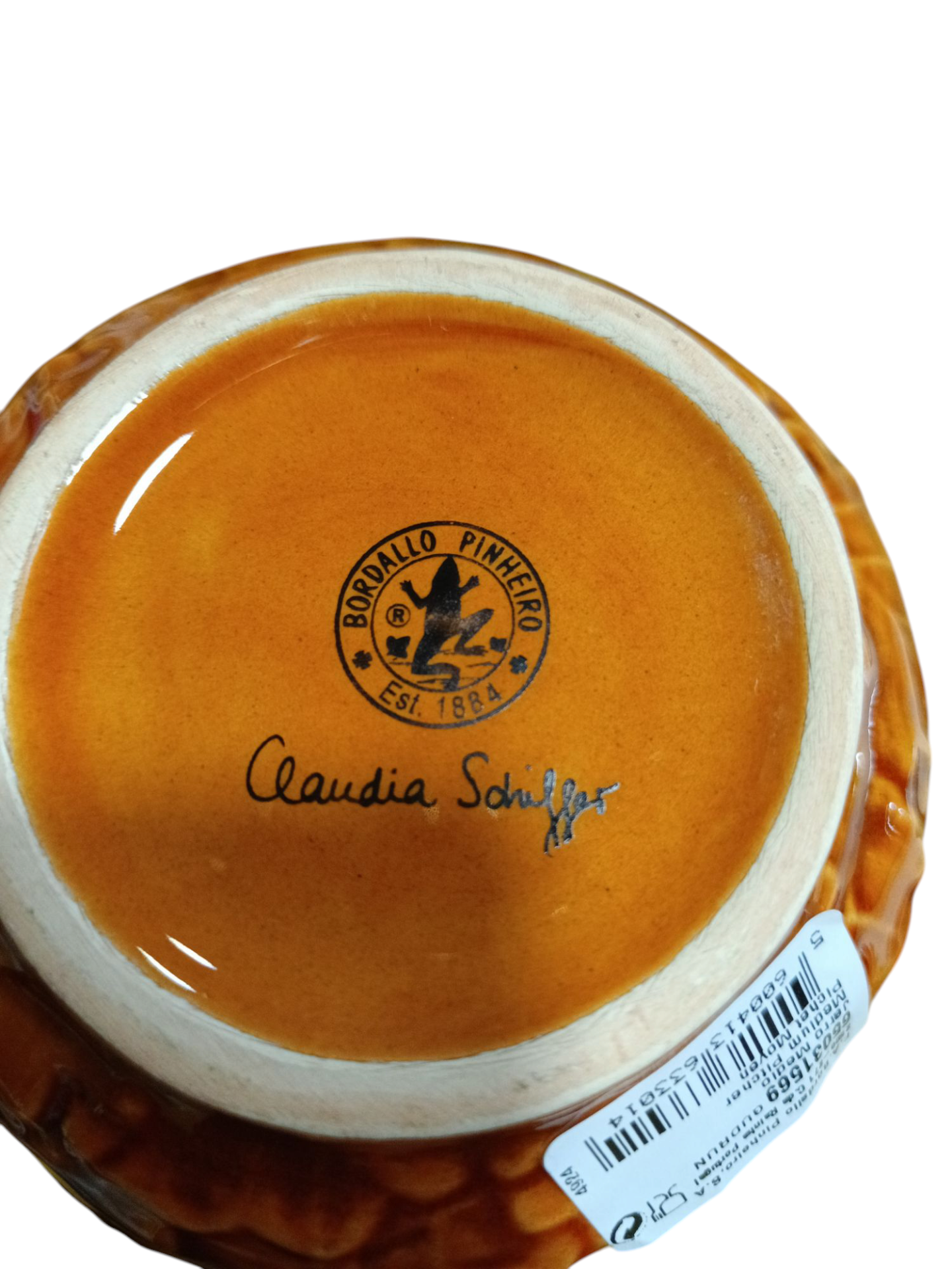 Jarro Médio do Pintasilgo - Coleção Gudrun by Claudia Schiffer - Bordallo Pinheiro Base cerâmica castanha com selo Bordallo Pinheiro e assinatura Claudia Schiffer