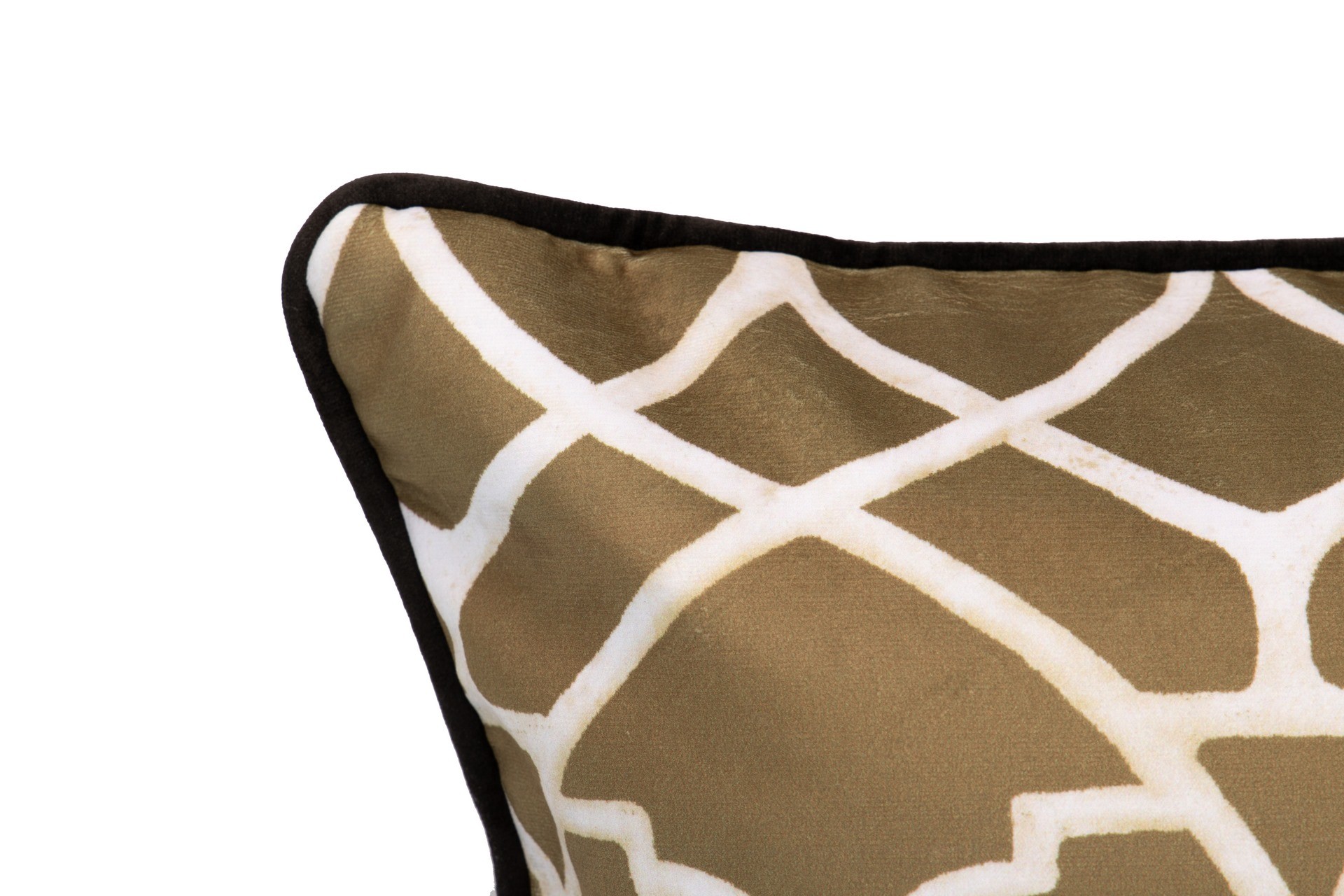 Almofada rectangular Veludo Kilim Mostarda 45x30 dupla face Travesseiro decorativo castanho com padrão branco e borda preta