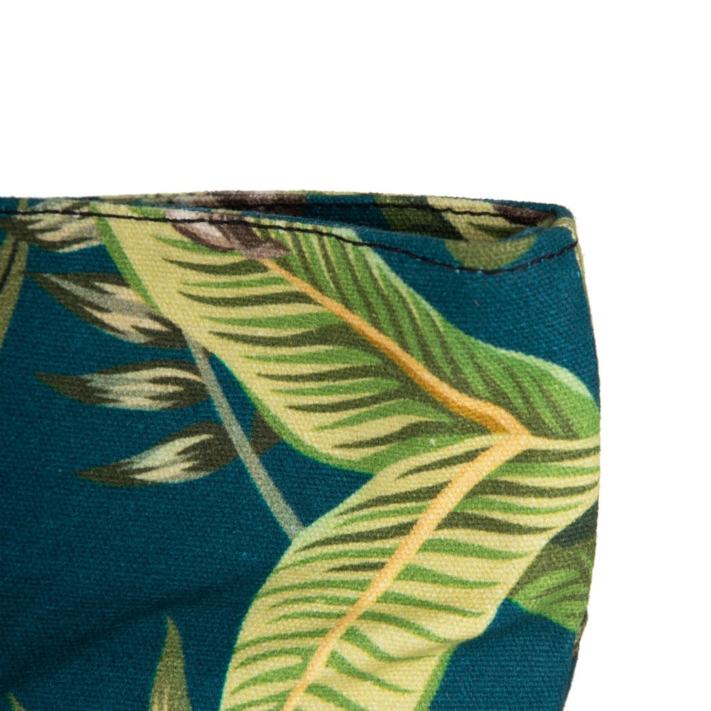 Mala com Macacos Azul Ciano Tecido azul com estampado de folhas verdes e castanhas