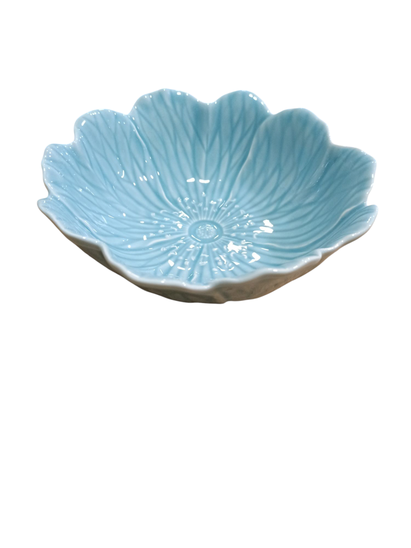 Tigela Grande azul - Coleção Flora - Bordallo Pinheiro Prato decorativo azul em forma de flor de cerâmica