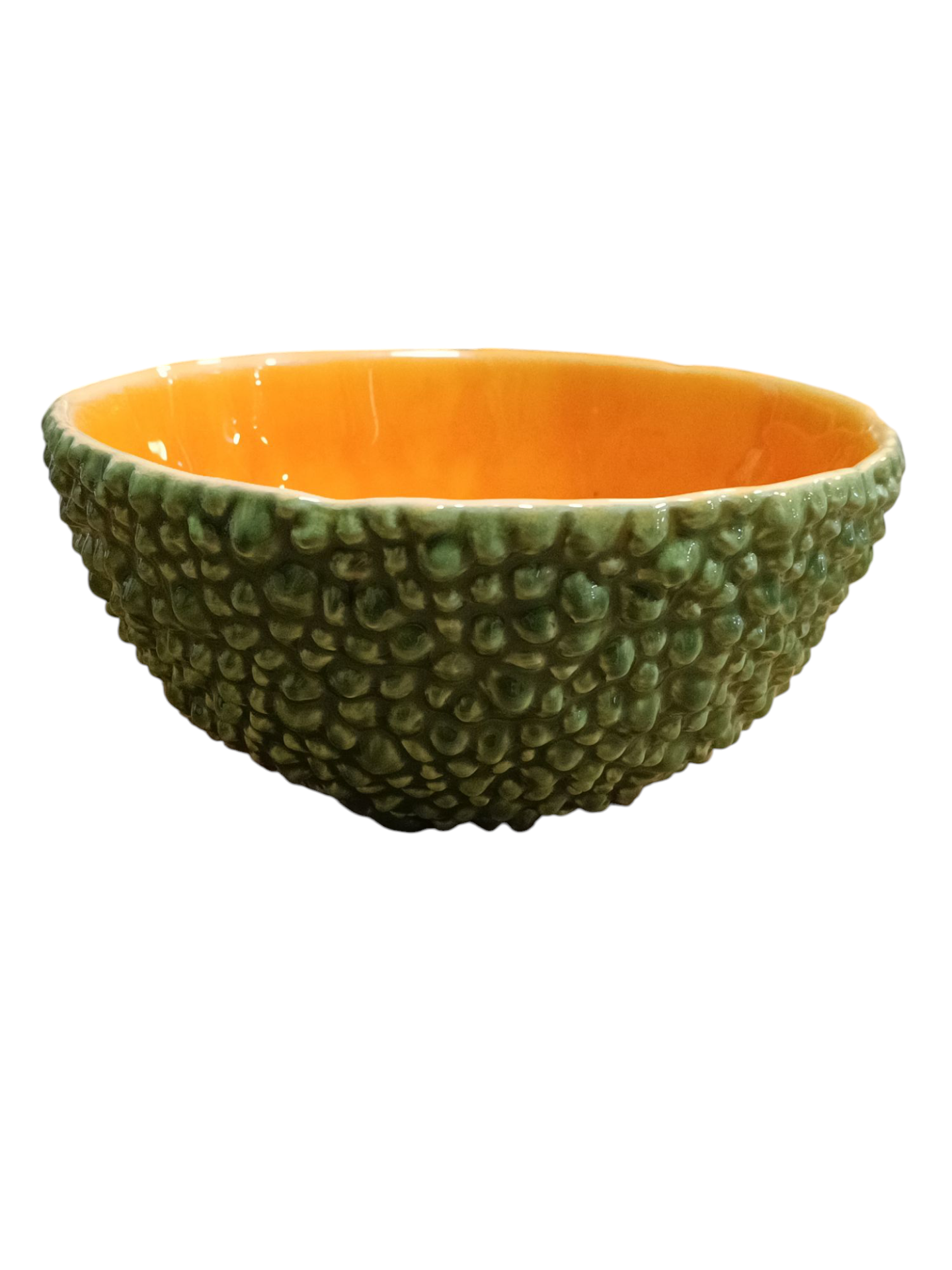 Saladeira 16.5 verde - Coleção Amazonia - Bordallo Pinheiro Taça cerâmica verde com interior laranja
