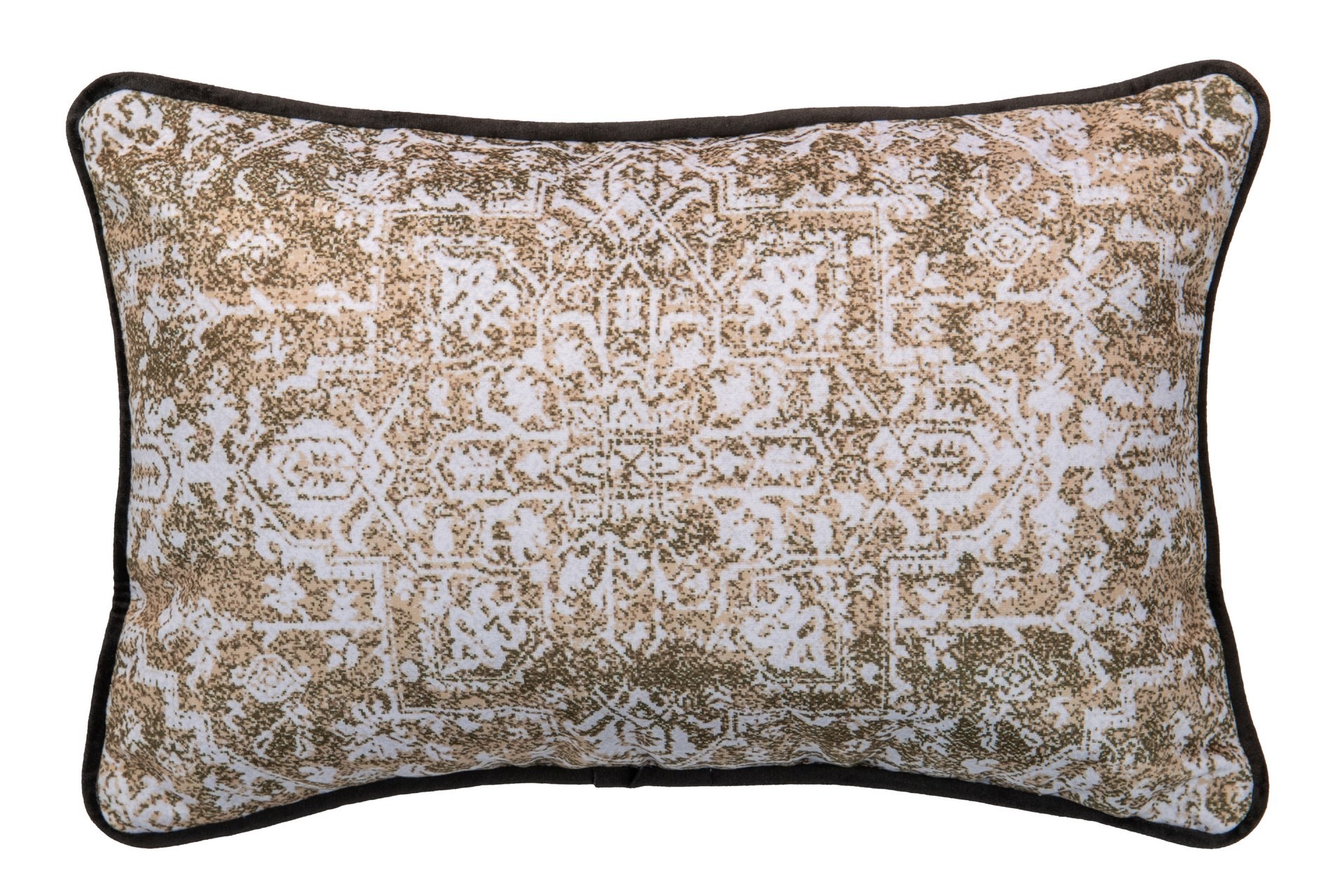 Almofada rectangular Veludo Kilim Mostarda 45x30 dupla face Almofada retangular com padrão castanho e branco e borda escura