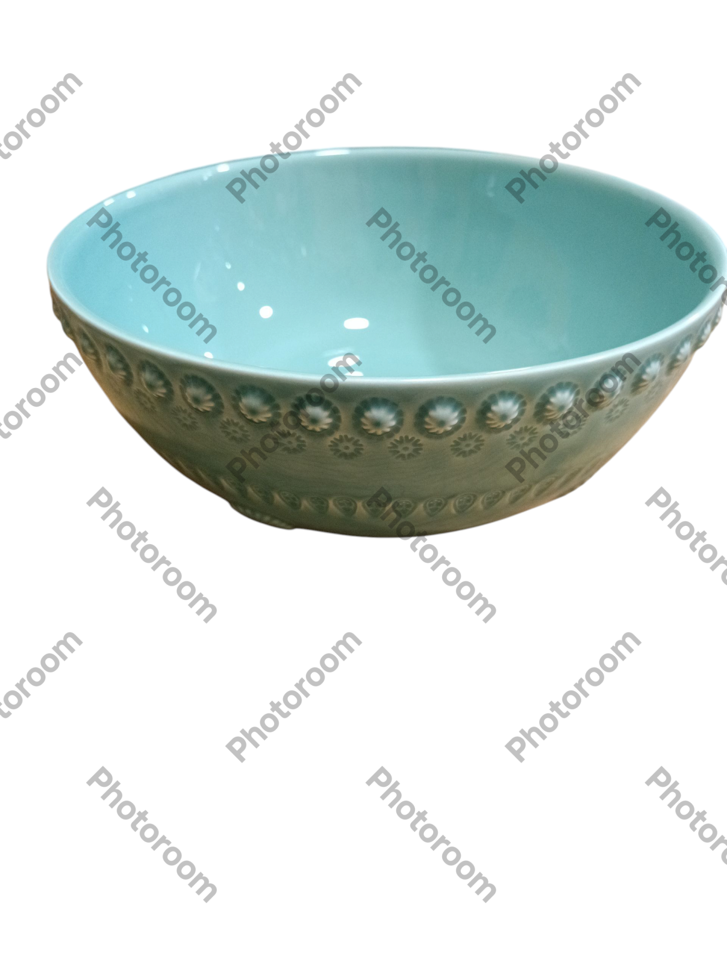 Saladeira 23 Verde Água - Coleção Fantasia - Bordallo Pinheiro Tigela de cerâmica azul clara com padrão em relevo