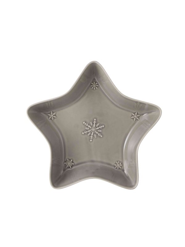 Bordallo Pinheiro - Snowflakes - Taça Estrela 37 Antracite Prato decorativo em forma de estrela com flocos de neve em relevo