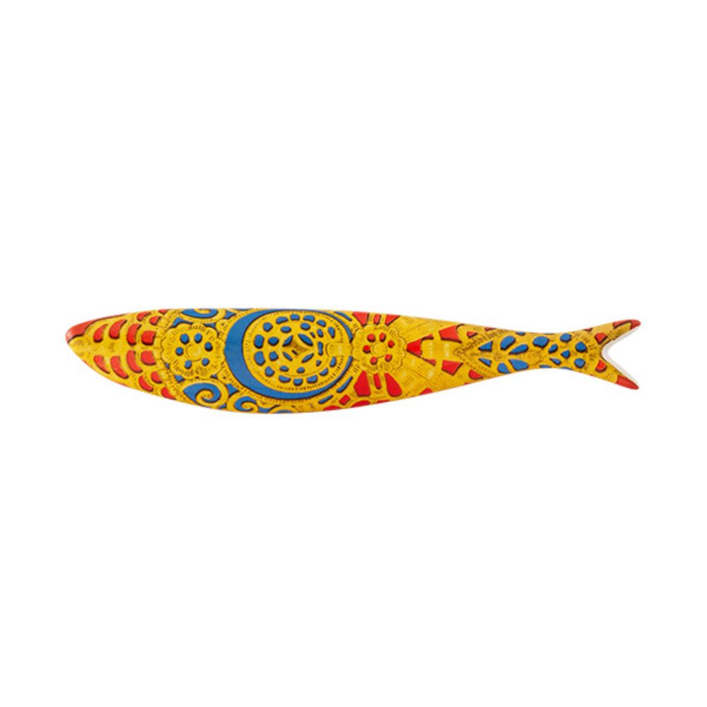 Sardinha Bordallo Pinheiro - Sardinha Rainha by Ana Bacalhau Peixe decorativo pintado com padrões florais e geométricos