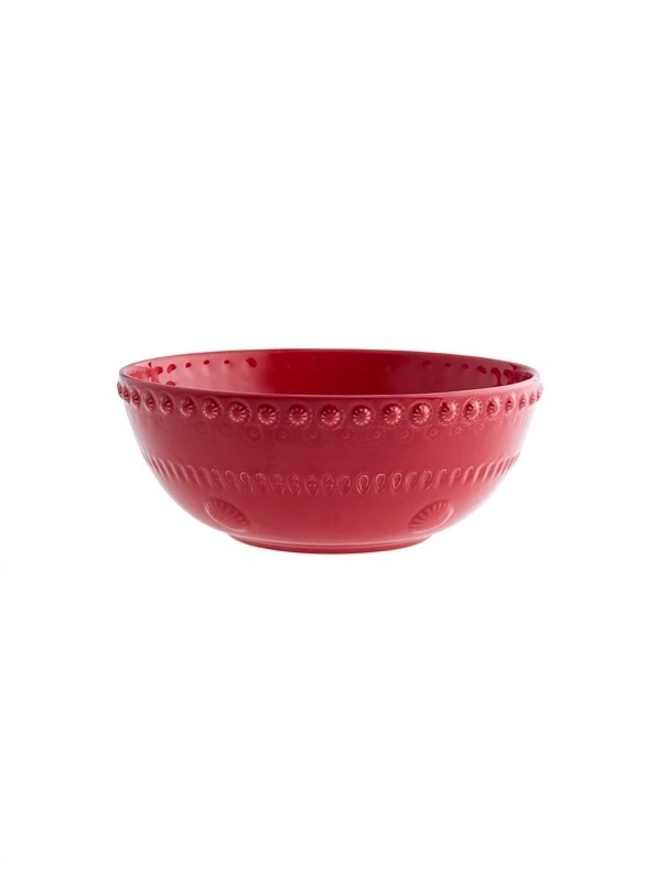 Bordallo Pinheiro - Fantasia - Saladeira 23 Vermelha Taça vermelha de cerâmica com textura decorativa em relevo