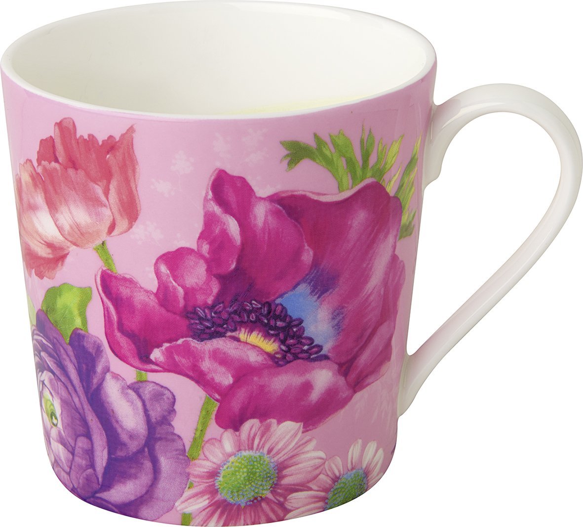 Caneca de Porcelana Papoilas coloridas 350ml - Ø 9x H 9 cm - IHR Caneca de porcelana rosa com flores coloridas e cabo branco