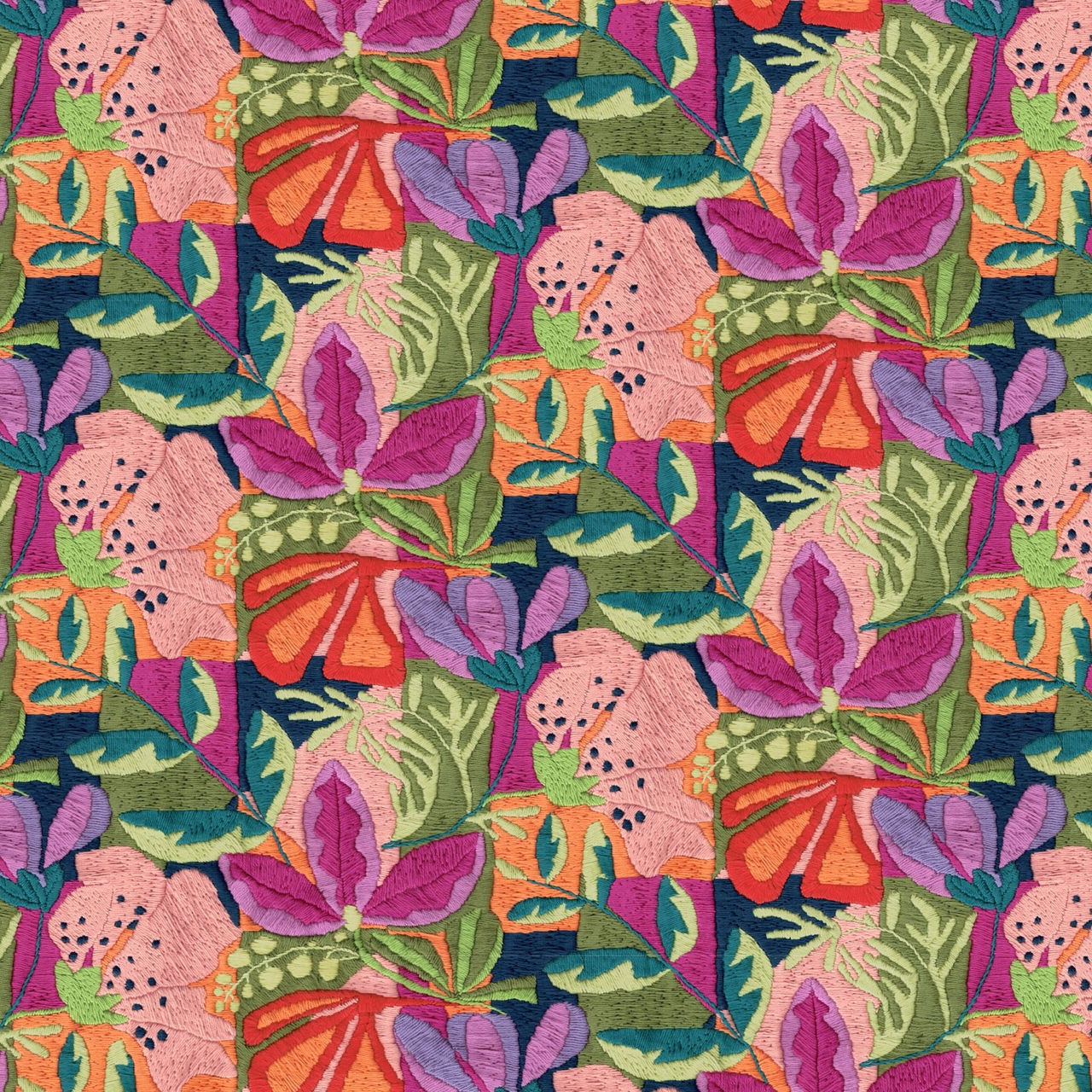 Toalha de Mesa 100% Algodão Flores KIRIKU - Tessitura Pano têxtil com padrão florido colorido e textura tecida