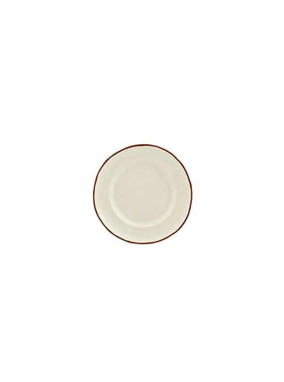 Prato Sobremesa Coco - Coleção Frutos Tropicais - Bordallo Pinheiro Prato redondo de cerâmica bege com borda castanha