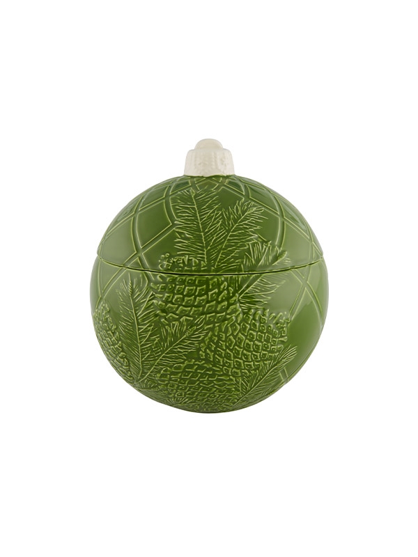 Bordallo Pinheiro - Bolas de Natal - Caixa 26 Ornamento de Natal esférico verde com padrão de folhas em relevo