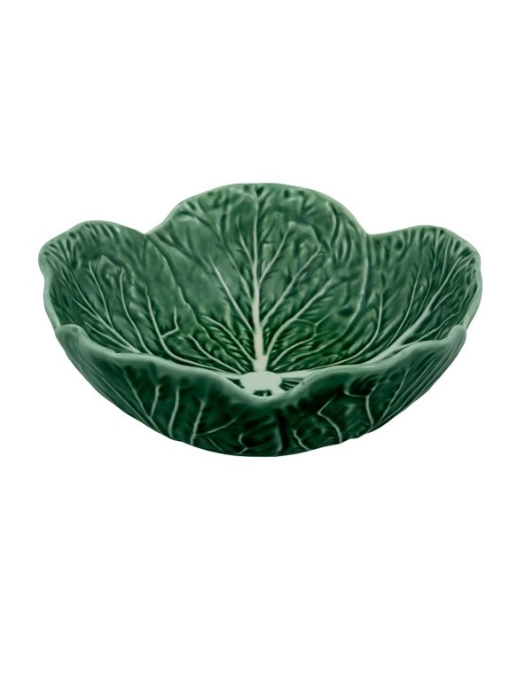 Bordallo Pinheiro - Couve - Taça 17,5 Natural Tigela verde em cerâmica com textura de folhas