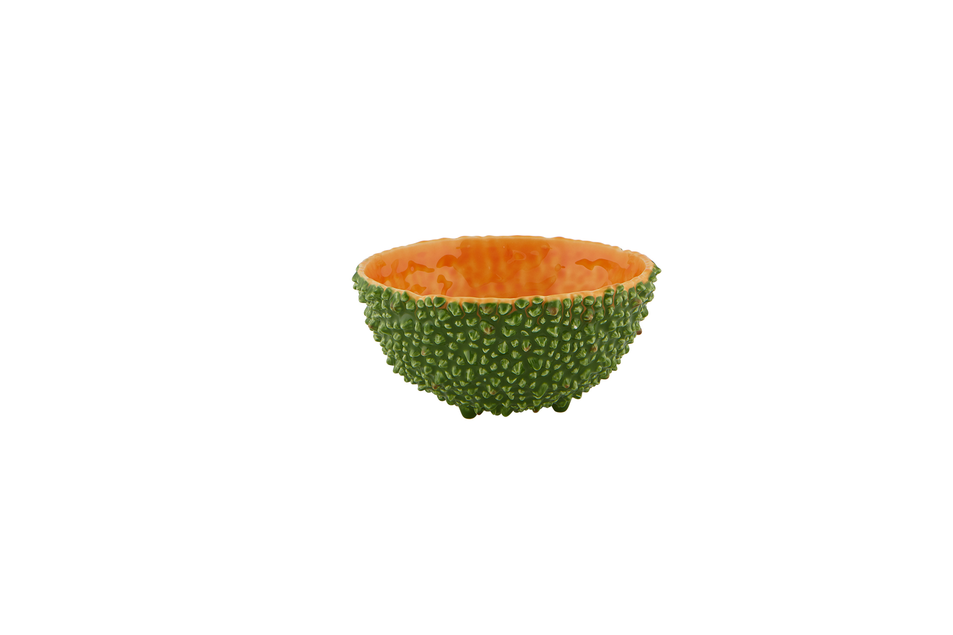 Saladeira 16.5 verde - Coleção Amazonia - Bordallo Pinheiro Taça decorativa verde e laranja com textura irregular