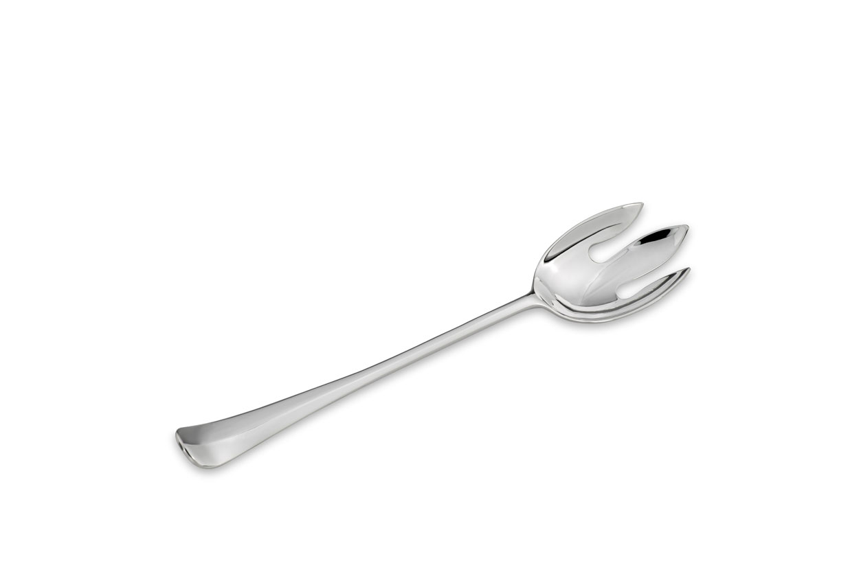 Conjunto de 2 Talheres de Salada Colher de servir em aço inoxidável com cabo longo e garfo largo.