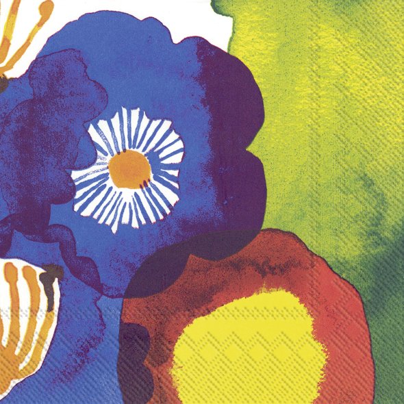 Guardanapos de papel Flores aguarelas Coloridas - Marimekko - IHR Padrão floral colorido com textura em tecido ou papel