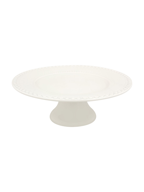 Bordallo Pinheiro - Fantasia - Prato com Pé 34,5 Cinza Areia Prato de cerâmica branco de pé alto com borda bolinhas