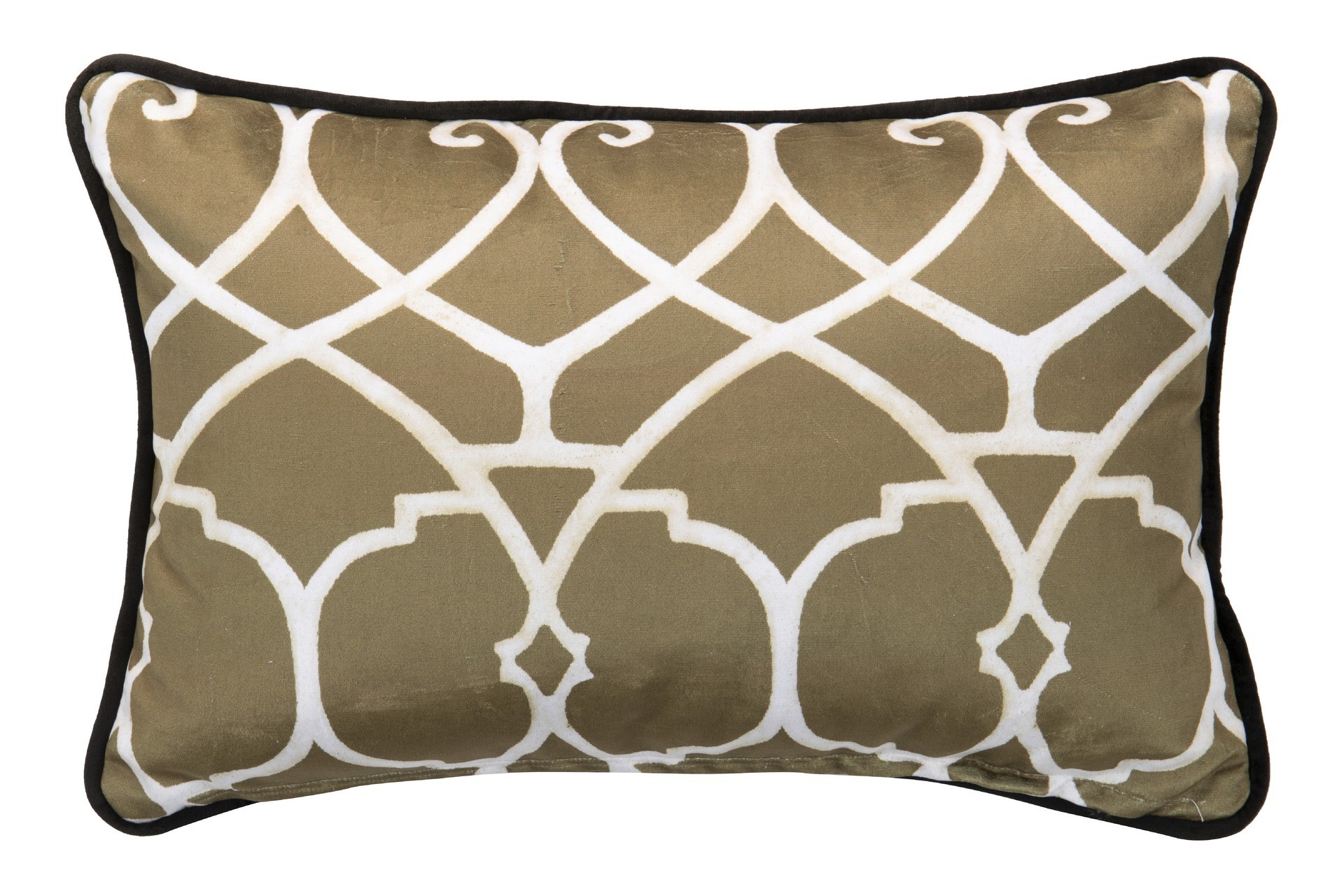 Almofada rectangular Veludo Kilim Mostarda 45x30 dupla face Almofada retangular bege com padrão branco e borda preta