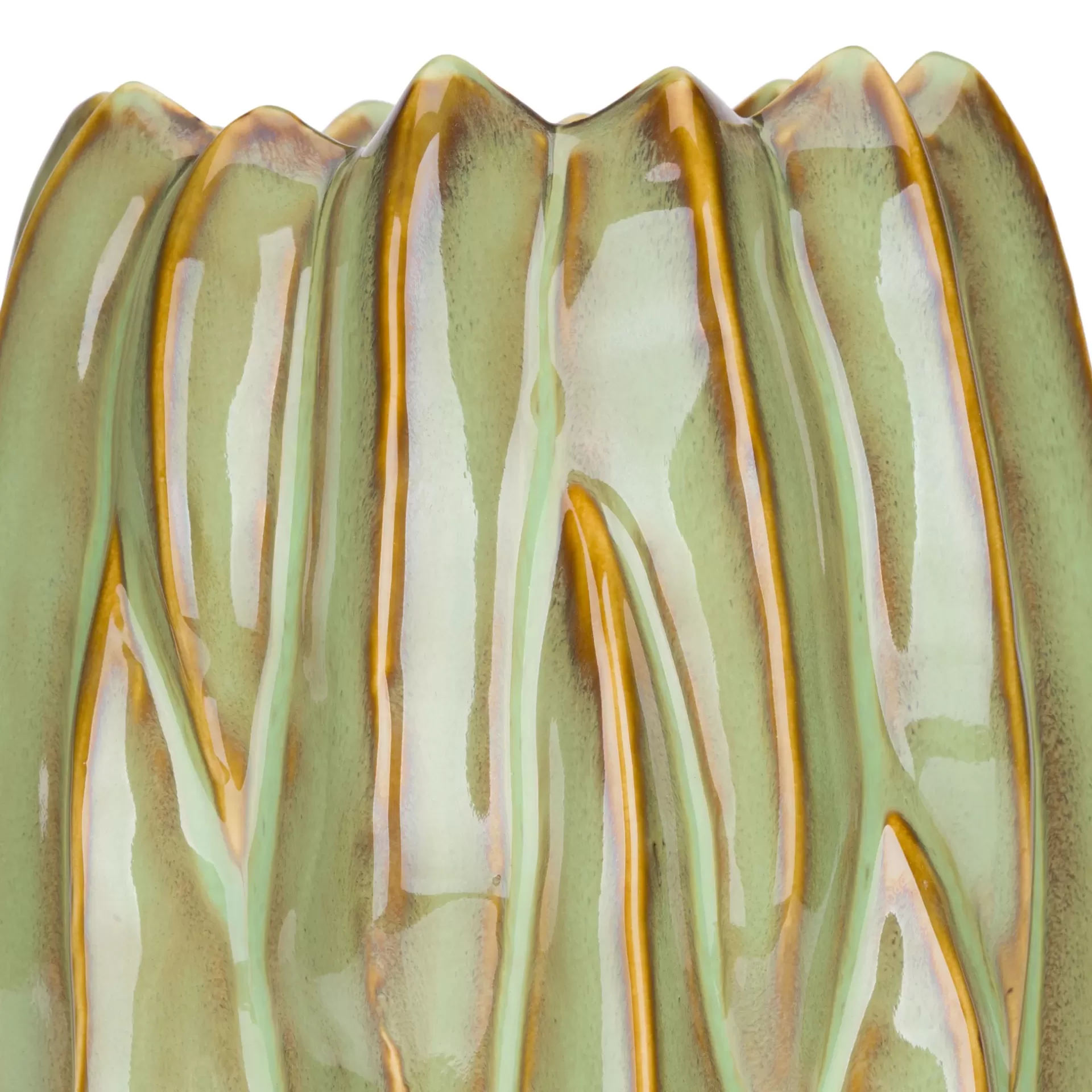 Jarra Grés Verde Vaso cerâmico verde com textura ondulada castanha