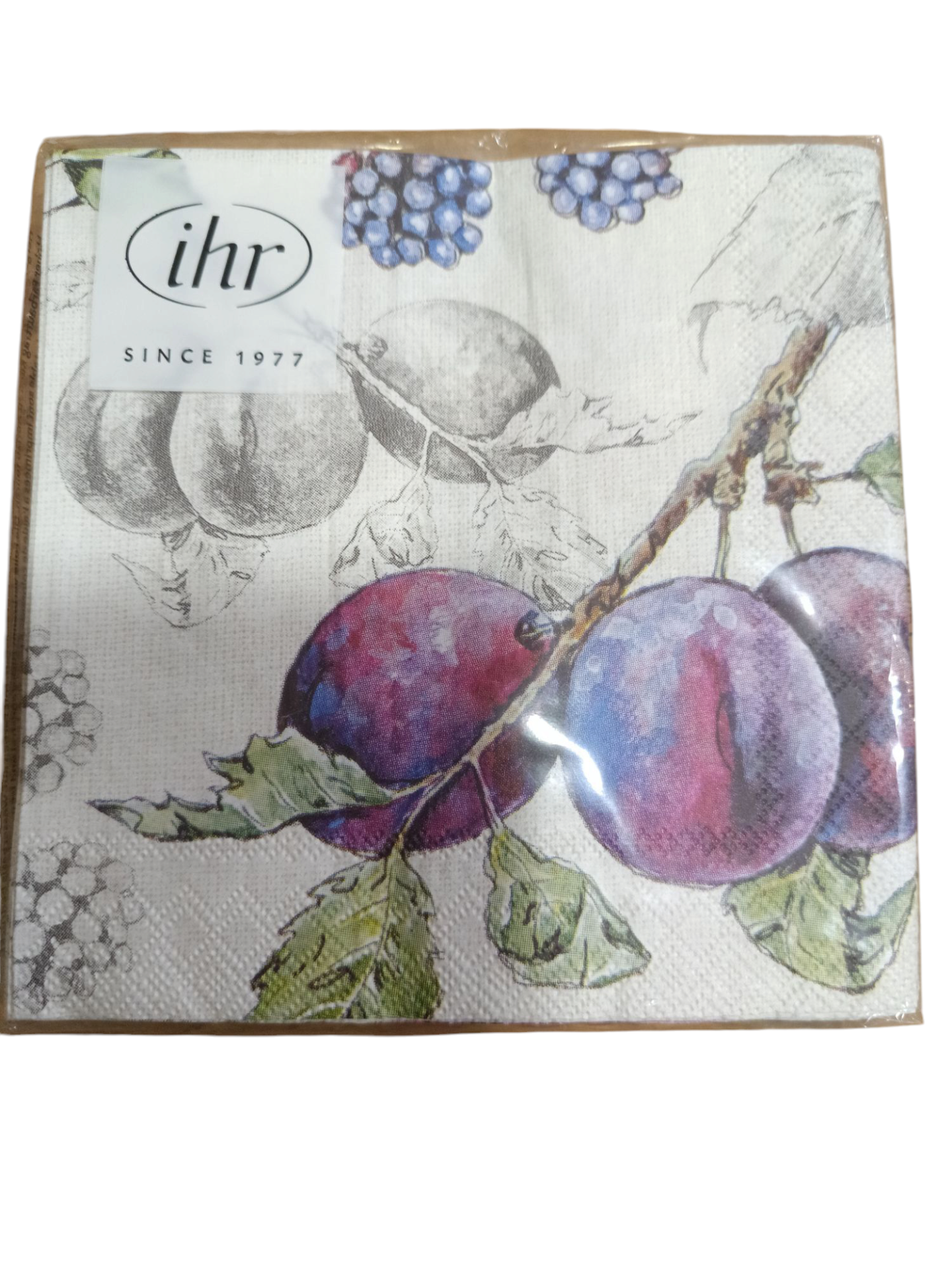 Guardanapos de papel Ameixas Cocktail - IHR Guardanapo de papel com estampado de frutos e marca ihr