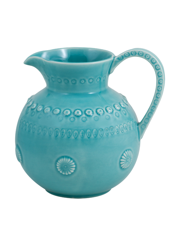 Bordallo Pinheiro - Fantasia - Jarro 1,5L Verde Água Jarro de cerâmica azul turquesa com padrão decorativo em relevo