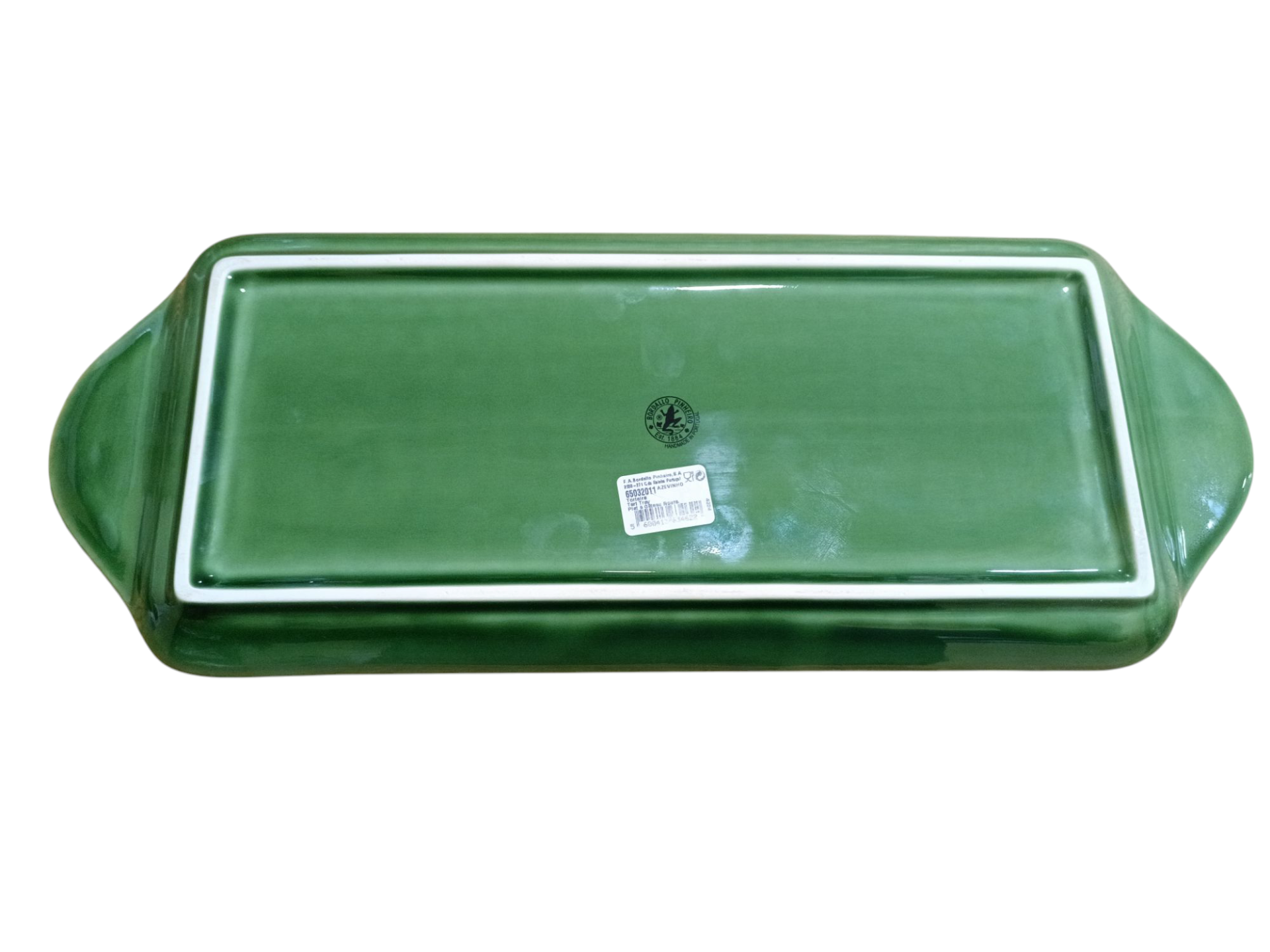 Torteira Azevinho - Coleção Azevinho - Bordallo Pinheiro Tabuleiro retangular verde de cerâmica com duas pegas laterais