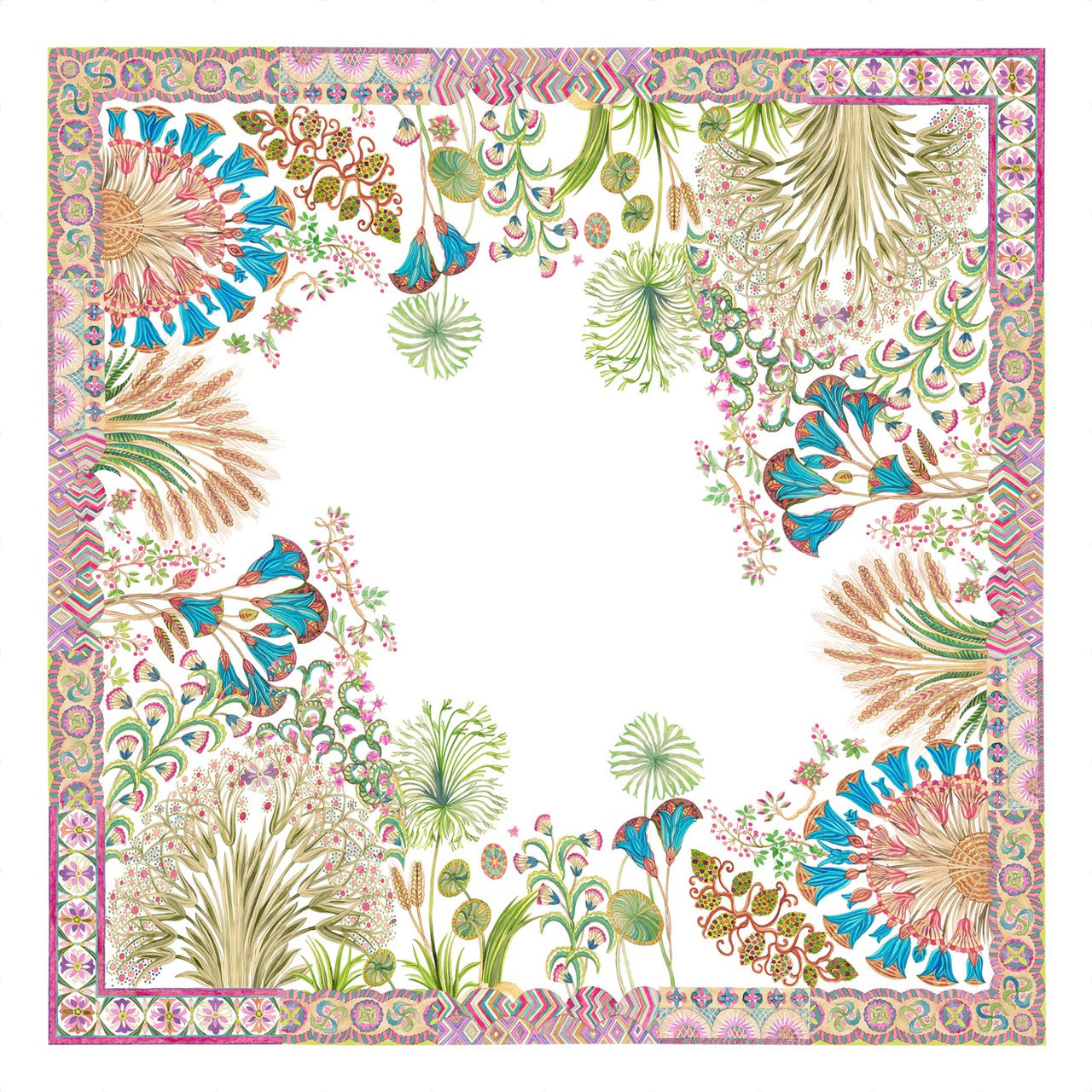 Toalha de Mesa 100% Linho PAPYRO - Tessitura Lenço quadrado com padrão floral colorido