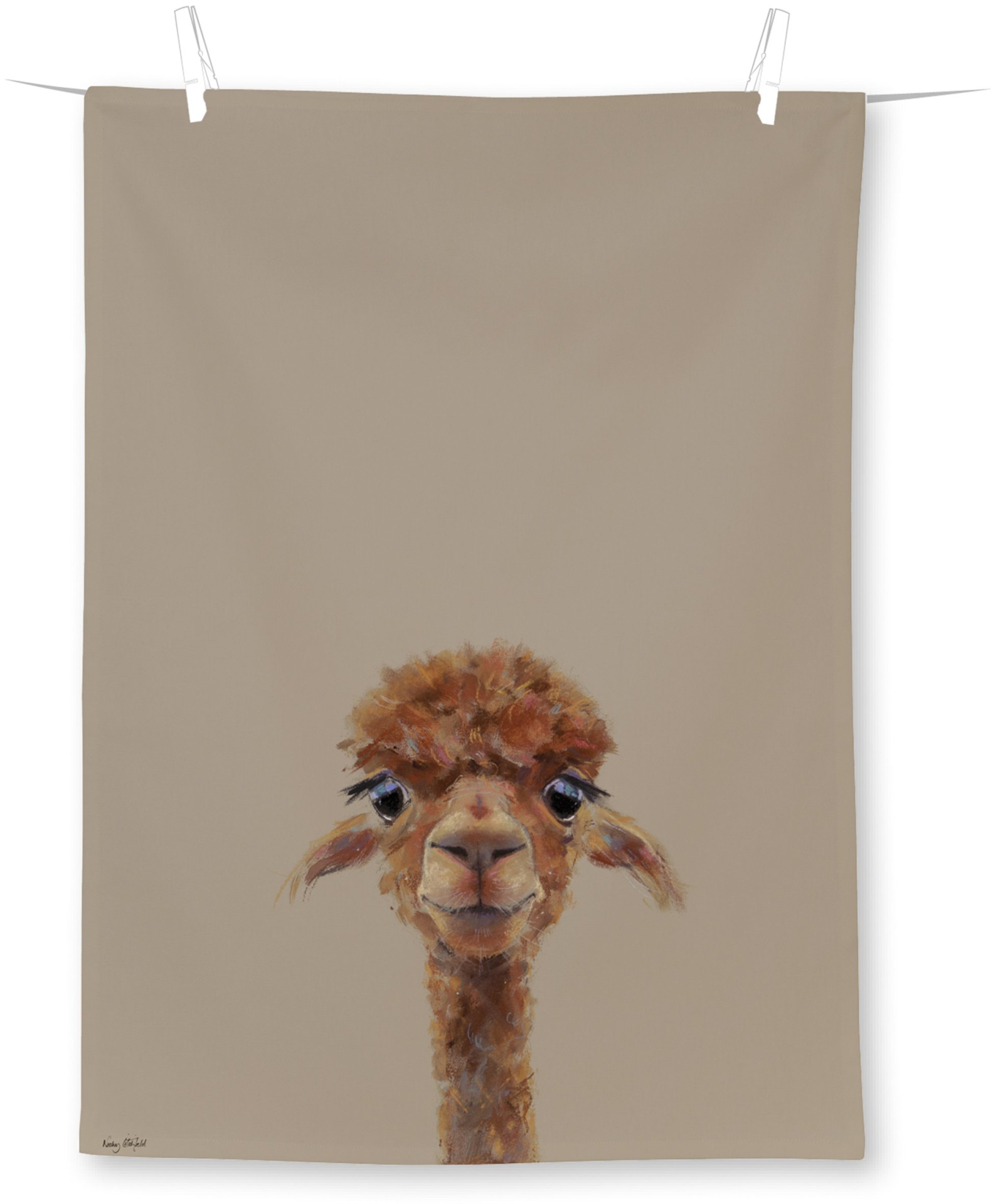 Pano de cozinha Alpaca 50x70 cm - Teatowel IHR Pano de cozinha bege com ilustração de camelo sorridente.