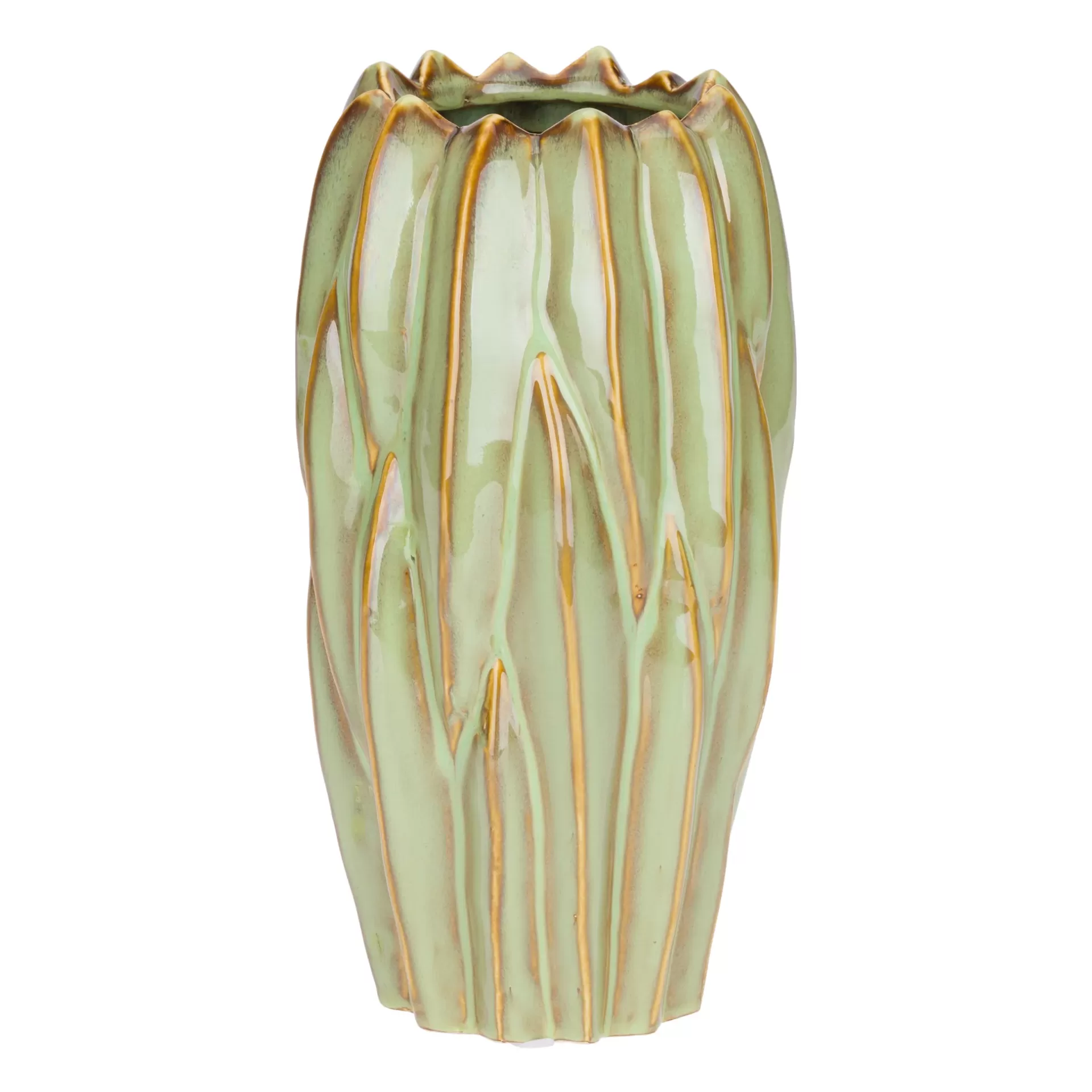 Jarra Grés Verde Vaso de cerâmica verde claro com detalhes dourados