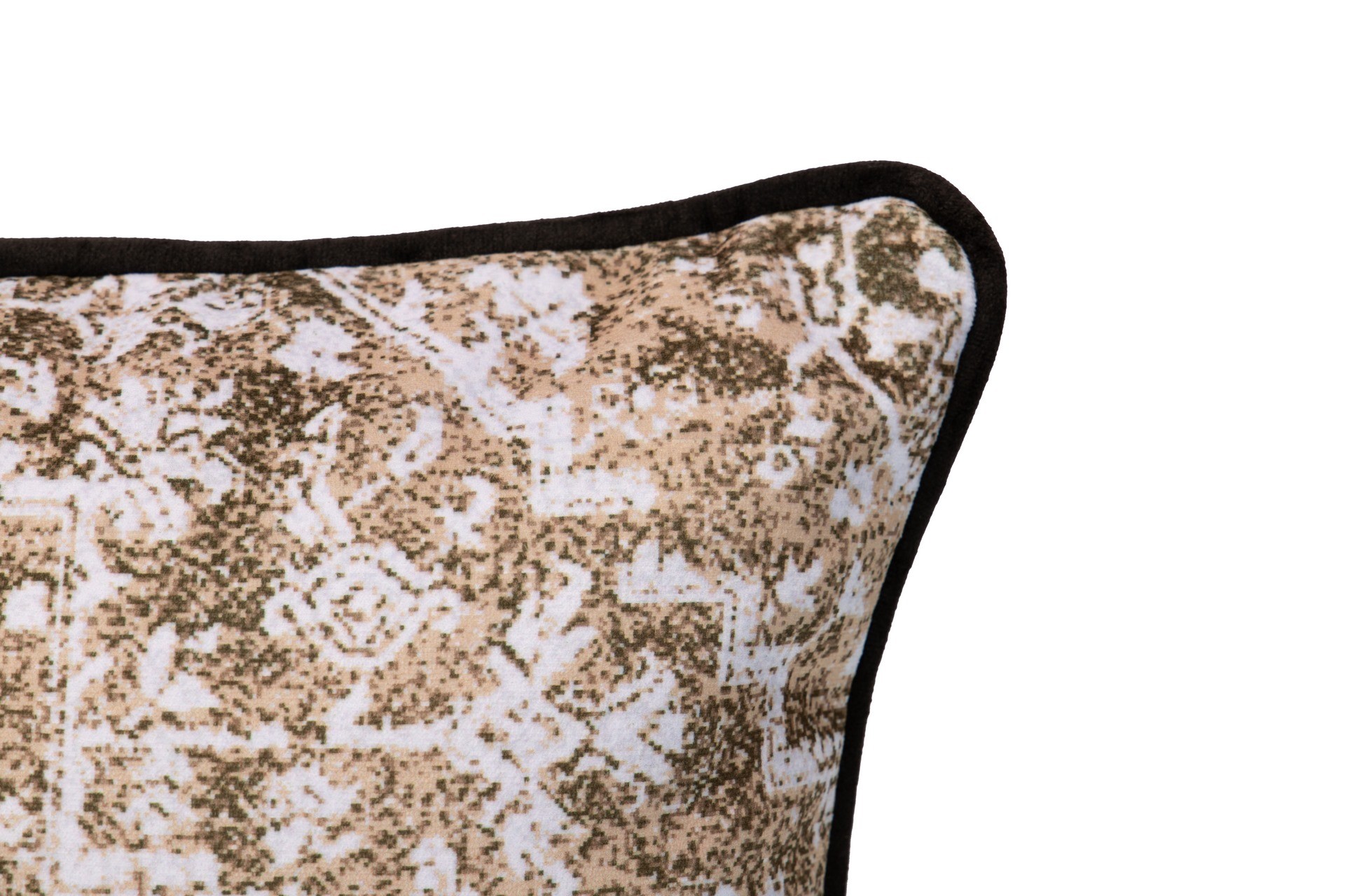 Almofada rectangular Veludo Kilim Mostarda 45x30 dupla face Almofada decorativa bege com padrão geométrico e borda preta