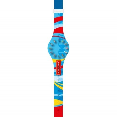 Relógio colorido com bracelete de plástico e mostrador azul