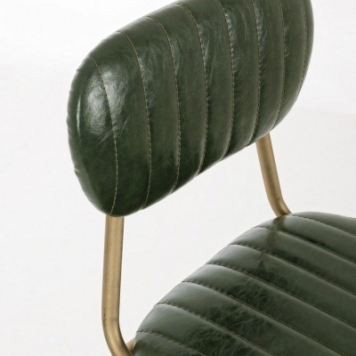 Cadeira verde escura em pele com estrutura metálica dourada