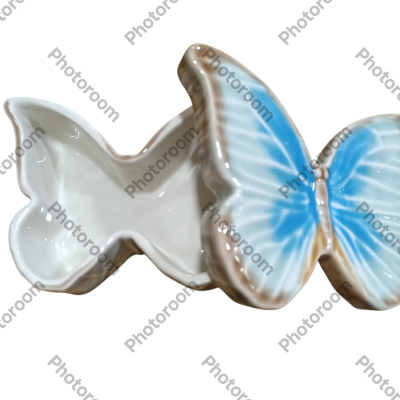 Caixa decorativa de cerâmica em forma de borboleta azul e branca