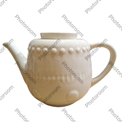 Chaleira branca de cerâmica com padrão em relevo