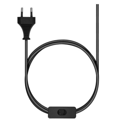 Cabo elétrico preto com ficha e interruptor