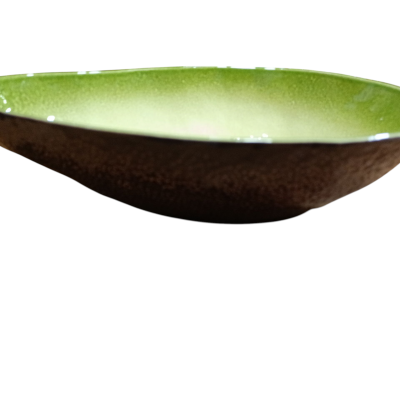 Prato oval de cerâmica verde e castanho