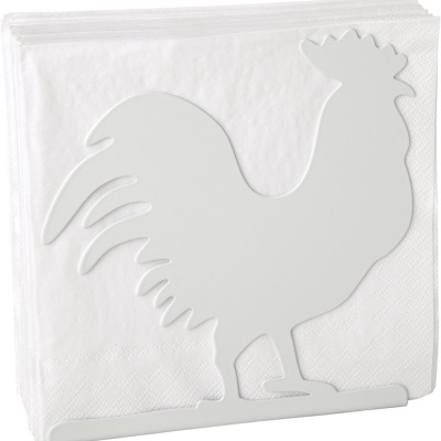Suporte para guardanapos com forma de galo em metal branco